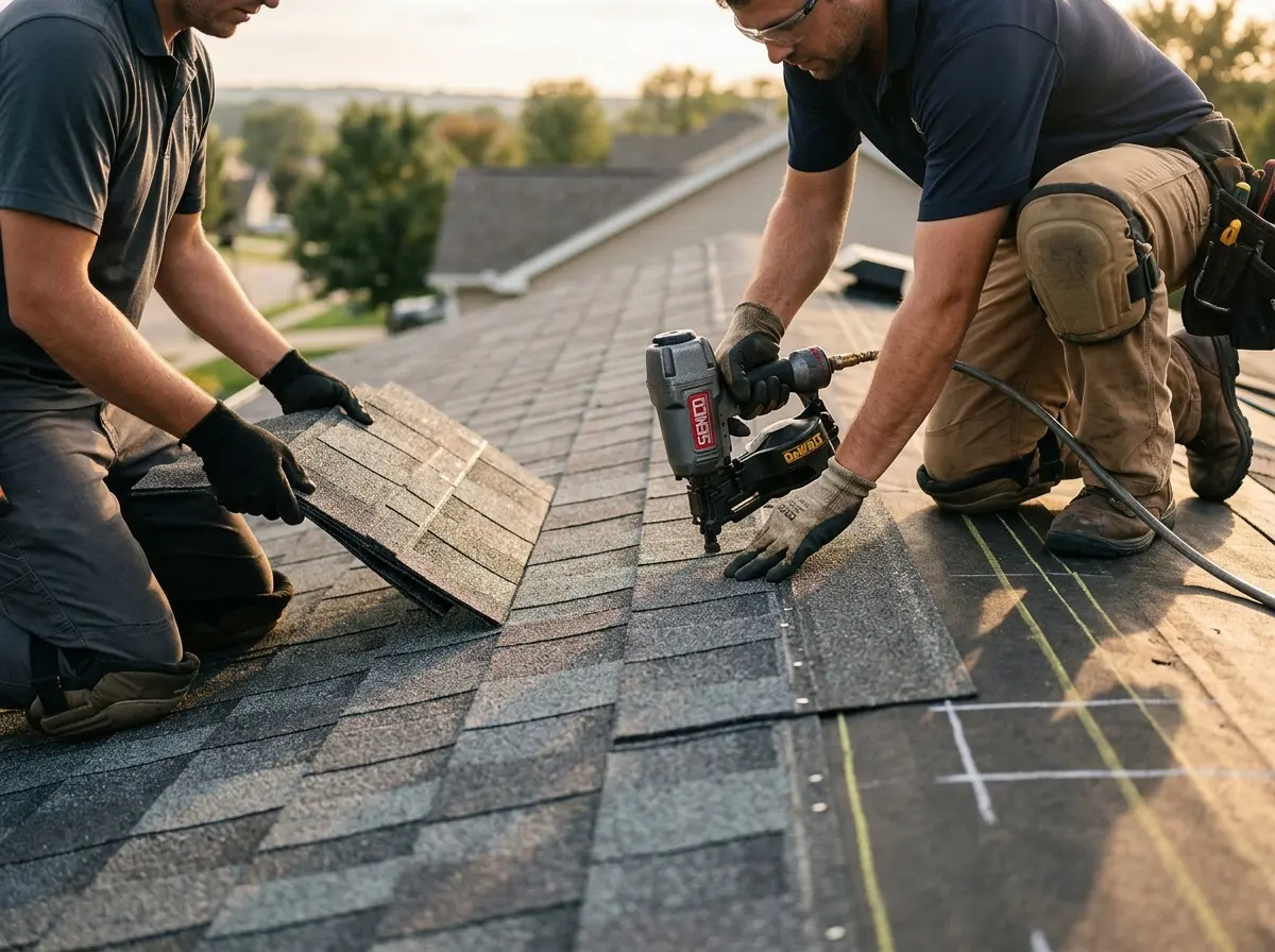 Professional roofer working on a residential roof in South Plainfield